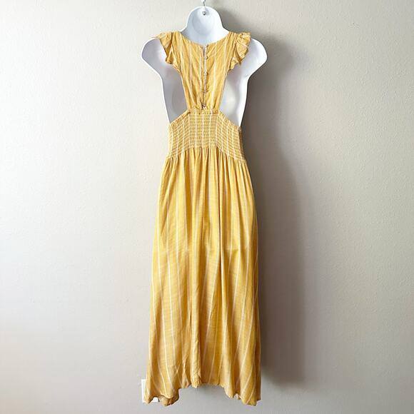 Free People Yellow Smocked Sleeveless Racerback Midi Dress Women's Size XS - Picture 7 of 12